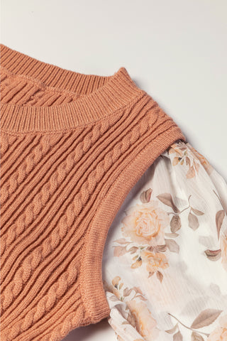 Floral Contrast Sleeve Sweater