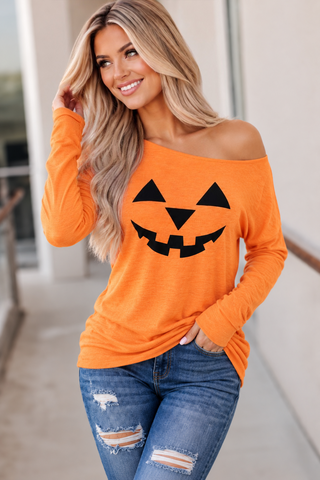 Jack ‘O Lantern Off Shoulder Top - Orange
