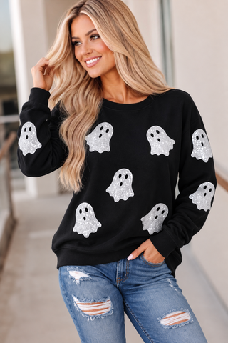 Glitter Ghost Sweatshirt - Black