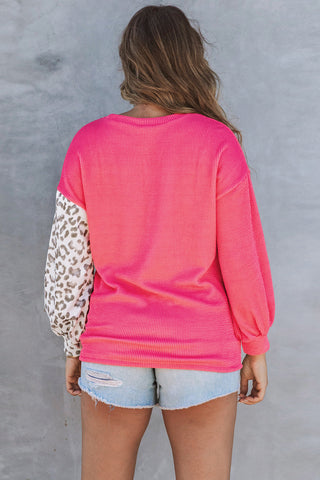 Color Block Leopard Top - Pink
