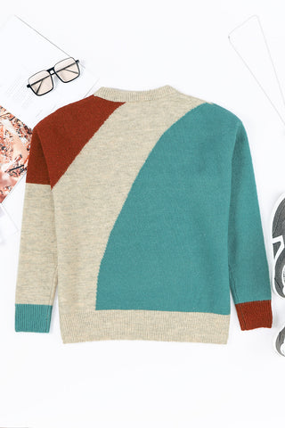 Color Block Sweater - Turquoise and Brown