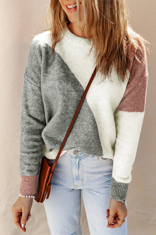 Color Block Sweater - Gray, Pink, and White