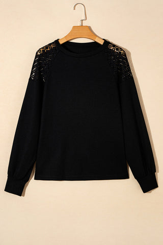 Lace Shoulder Thermal Top - Black
