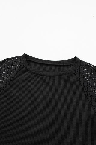 Lace Shoulder Thermal Top - Black