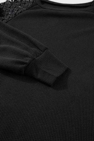 Lace Shoulder Thermal Top - Black