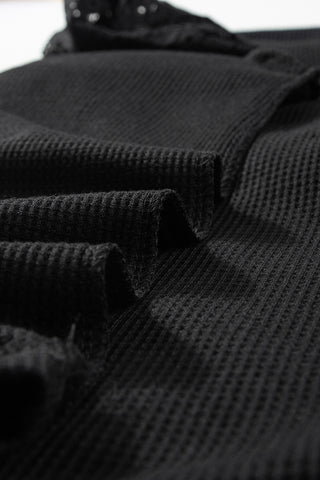 Lace Shoulder Thermal Top - Black