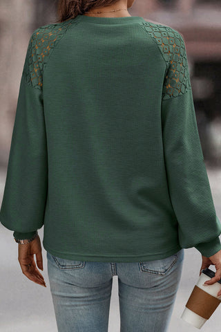 Lace Shoulder Thermal Top - Green