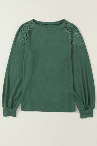 Lace Shoulder Thermal Top - Green