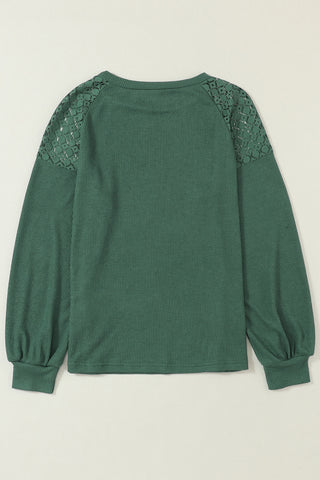 Lace Shoulder Thermal Top - Green