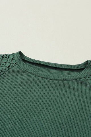 Lace Shoulder Thermal Top - Green