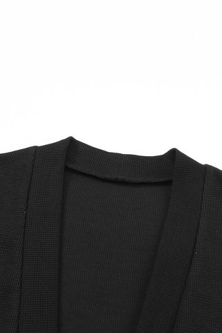 Waffle Knit Pocket Cardigan - Black