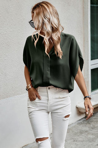 V-Neck Silky Top - Olive