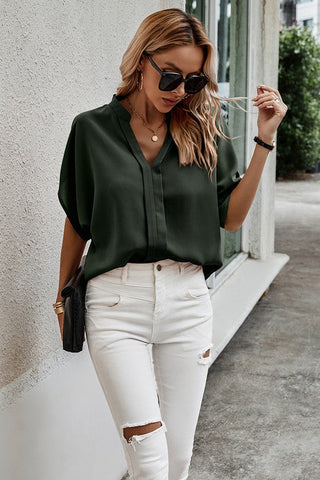 V-Neck Silky Top - Olive