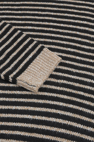 Cowl Neck Striped Sweater - Black