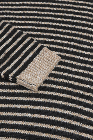 Cowl Neck Striped Sweater - Black