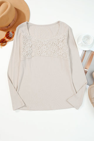 Floral Crochet Thermal Top - Beige