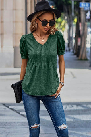 V-Neck Puff Sleeve Top - Green