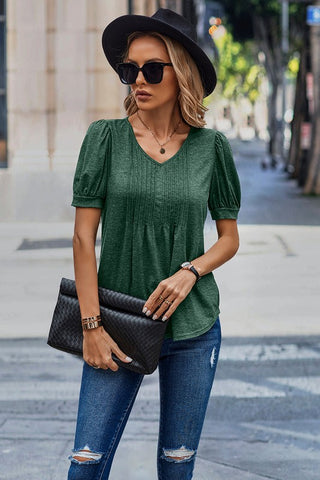 V-Neck Puff Sleeve Top - Green