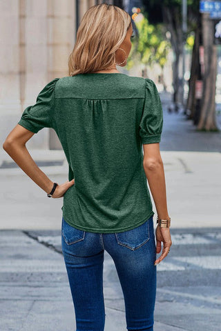V-Neck Puff Sleeve Top - Green
