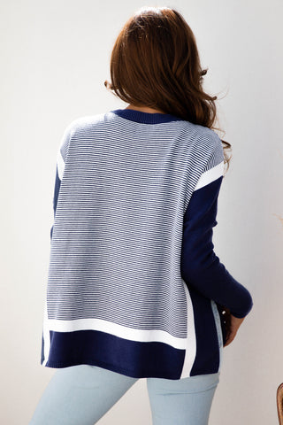 Striped Poncho Sweater - Navy