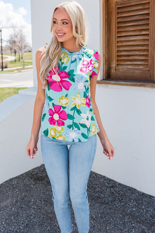 Sleeveless Floral Top - Mint