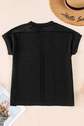 Textured Crew Neck Top - Black