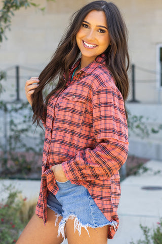 Long Flannel Button Up Shirt