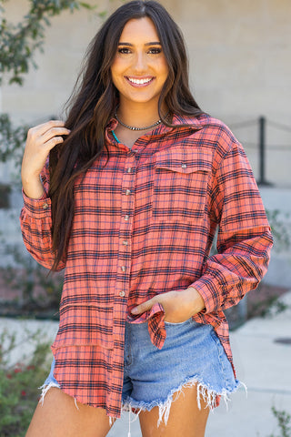 Long Flannel Button Up Shirt