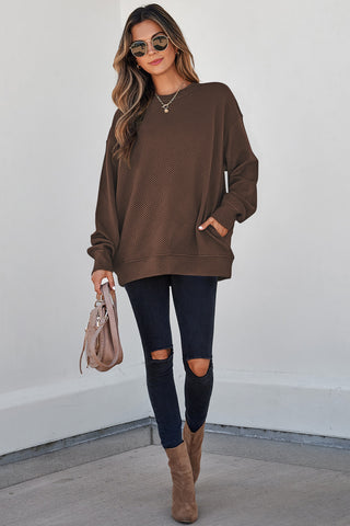 Jacquard Sweatshirt with Pockets - Brown