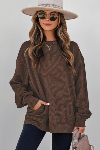 Jacquard Sweatshirt with Pockets - Brown