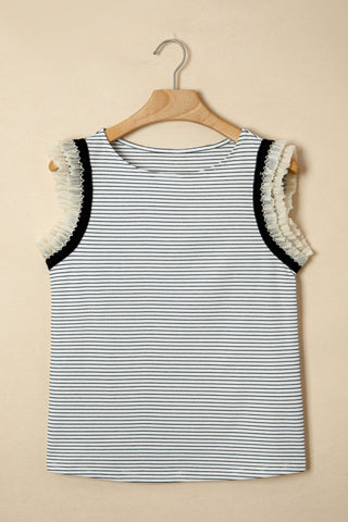 Ruffle Sleeve Striped Top - Black and White