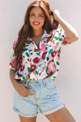 Whimsical Poppy Print Top