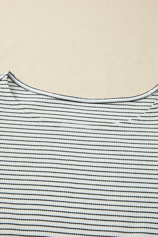Ruffle Sleeve Striped Top - Black and White