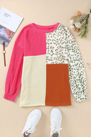 Color Block Leopard Top - Pink