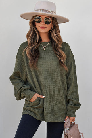 Jacquard Sweatshirt with Pockets - Green