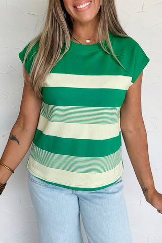 Cap Sleeve Striped Top - Green