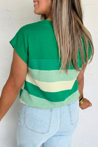 Cap Sleeve Striped Top - Green