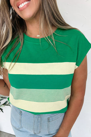 Cap Sleeve Striped Top - Green