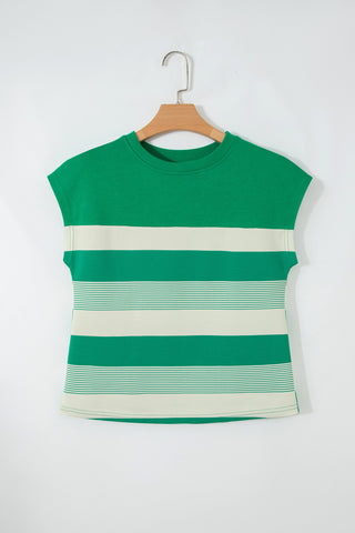 Cap Sleeve Striped Top - Green