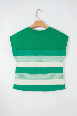 Cap Sleeve Striped Top - Green