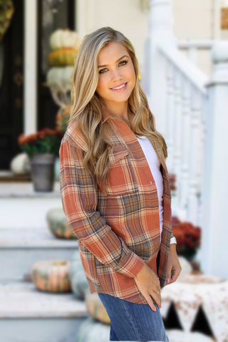 Plaid Button Up Shirt - Orange