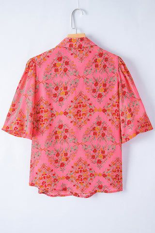 Vintage Pattern Floral Blouse - Pink