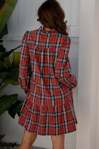 Flouncy Plaid Dress - Red
