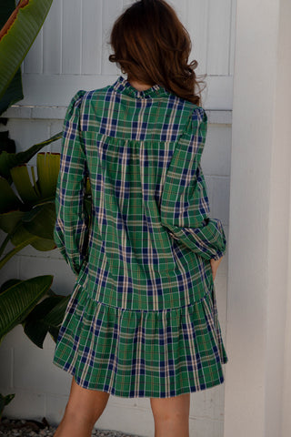 Flouncy Plaid Dress - Green