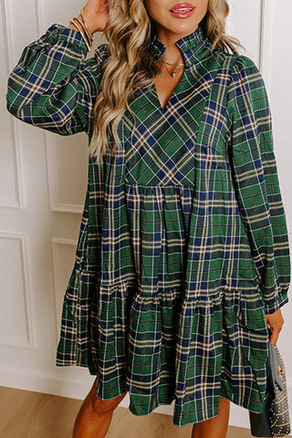 Flouncy Plaid Dress - Green