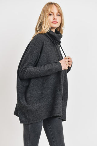 Wool Brushed Heavy Weight Cowl Neck Top - Charcol