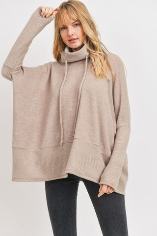 Wool Brushed Heavy Weight Cowl Neck Top - Charcol