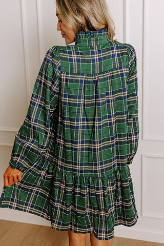 Flouncy Plaid Dress - Green
