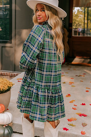 Flouncy Plaid Dress - Green