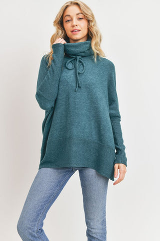 Wool Brushed Heavy Weight Cowl Neck Top - Teal